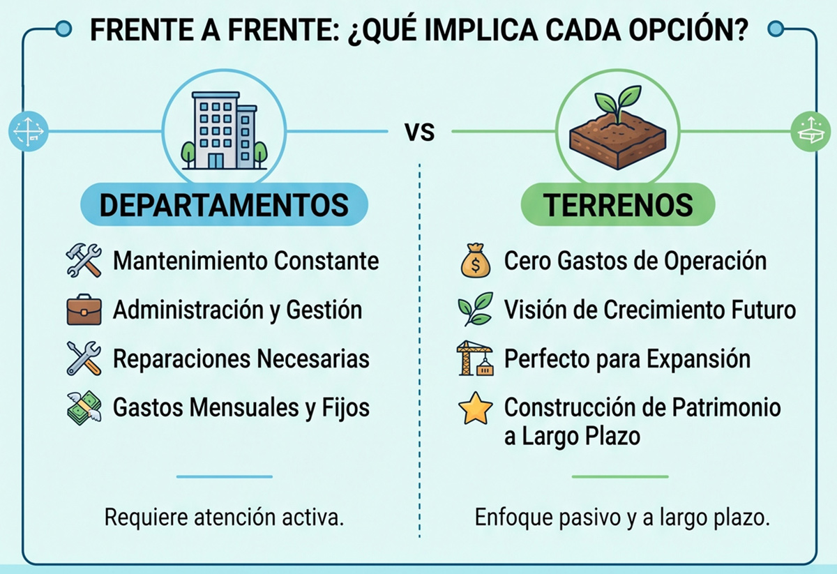 Invertir en terrenos o departamentos en Santa Cruz